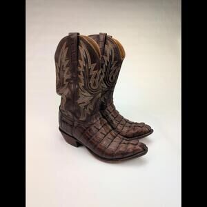 LUCCHESE CLASSICS Sz 9.5D Hornback Caiman Cigar Leather Cowboy Boots EXOTIC